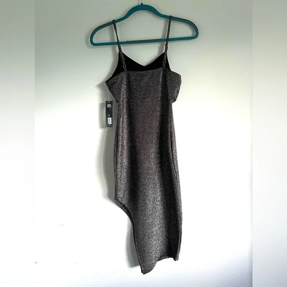 Madden NYC Slate Gray Sparkle Asymmetrical Dress Size Medium (7-9) - Picture 3 of 11